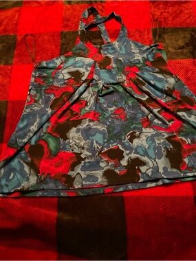 Express Blue and Red Printed Halter Tank Top